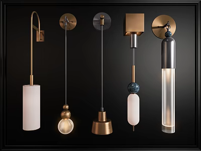 Modern Stylish Wall Lamps With Metal Frames Glass Shades And Unique Shapes For Home Decor 3d model
