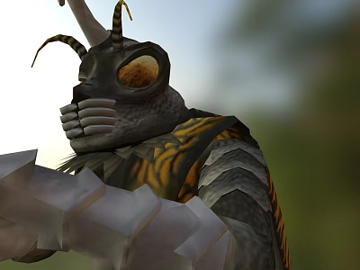 Insect Like Fantasy Game Character With Yellow Eyes Antennae And Armored Striped Body 3d model