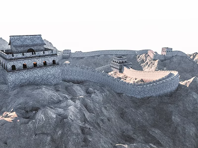 Majestic Great Wall Scenery with Winding Stone Walls and Ancient Watchtowers on Mountain Peaks 3d model