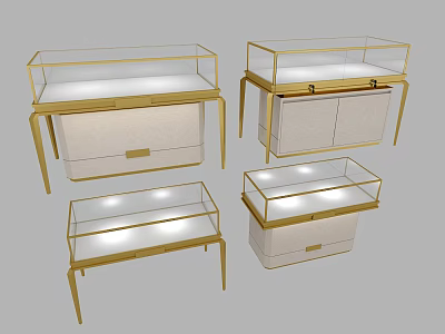 Jewelry Store Display Cases with Gold Frame Transparent Glass Drawers Cabinets And Lighting 3d model