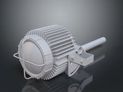 Industrial Electric Motor With Ribbed Heat Sink Fins Cylindrical Shaft And Mounting Bracket 3d model