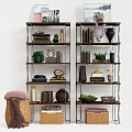 Modern Wooden Shelving Unit With Books Potted Plants Vases And Decorative Storage Baskets