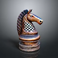 Copper Chess Knight Piece With Black White Checkered Head Decorative Household Item On Dark Background
