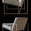 Modern Accent Chair With Leather Upholstery Tufted Backrest And Gold Metal Frame
