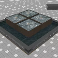 Outdoor Square Water Fountain with Four Illuminated Spouts on Tiled Floor