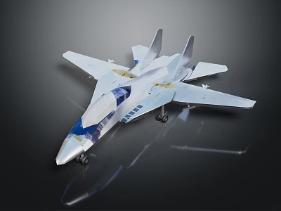 Modern Fighter Aircraft Model With Sleek Design Transparent Canopy Metallic Finish And Reflective Base 3d model