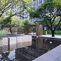 Modern High Rise Residential Landscape With Street Entrance Car And Trees
