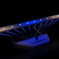 Blue Light Launch Device With Radial Lighting Platform And Top Small Lights On Black Background