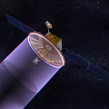 Satellite Orbiting Moon Emitting Purple Beam With Ring Effects In Space