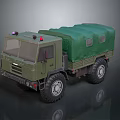 Military Green Off Road Truck With Canvas Cover And Roof Warning Lights