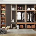 Modern Wardrobe Interior Design With Hanging Clothes Folded Garments Storage Boxes And Open Shelves
