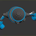 Blue Body Gray Head Robot Character With Mechanical Arms And Round Eyes