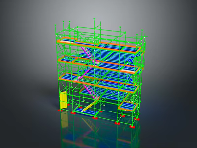 Scenic Outdoor Construction Site Featuring Green Scaffolding Frames And Blue Platform Levels 3d model