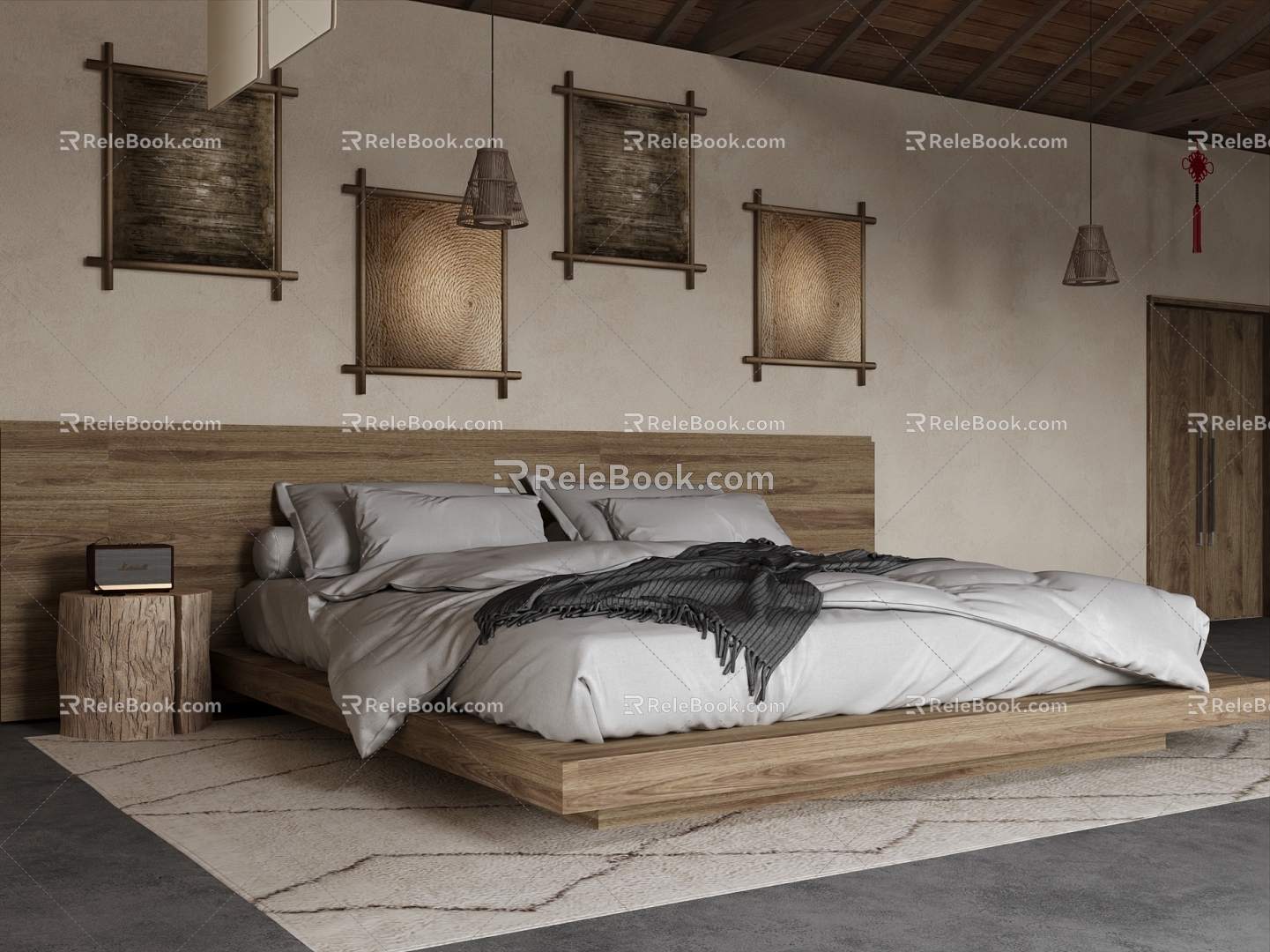 Quiet Log Hotel Rooms Homestay Rooms 3d model