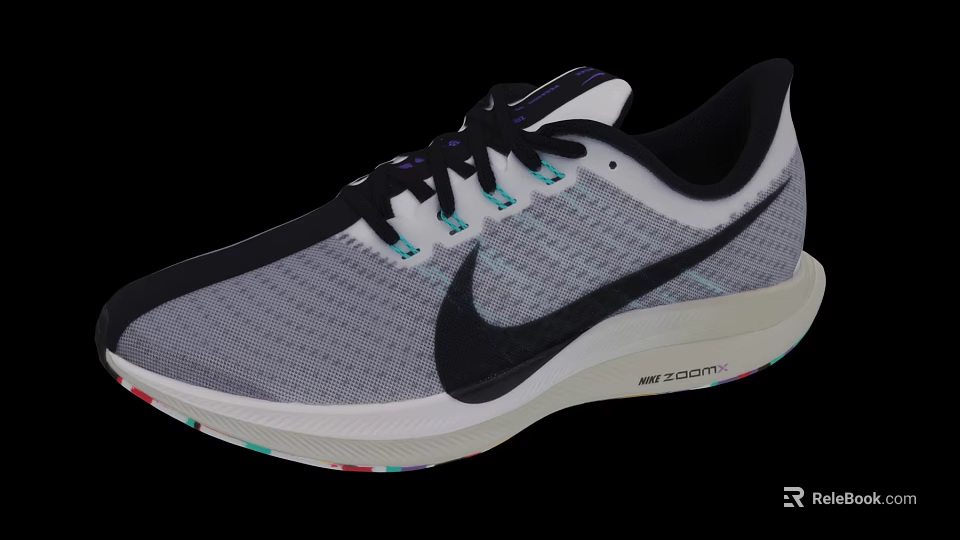 Nike Zoom Running Shoes With Gray Mesh Upper Black Swoosh And White Sole 3d model 