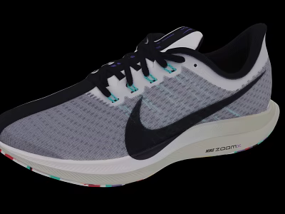 Nike Zoom Running Shoes With Gray Mesh Upper Black Swoosh And White Sole 3d model