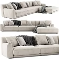 Modern Sectional Sofa With Throw Pillows And Blanket In Gray Tones 3d model