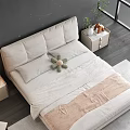 Modern Double Bed Bedroom Interior With Light Gray Headboard Bedside Lamp And Dark Background Wall