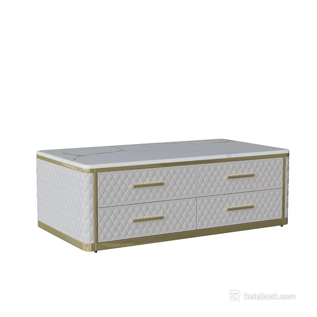 Elegant Modern Coffee Table With White Quilted Drawers And Gold Frame 3d model 
