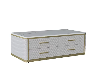 Elegant Modern Coffee Table With White Quilted Drawers And Gold Frame 3d model