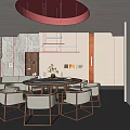 Elegant Modern Private Dining Room With Round Table Comfortable Chairs And Pendant Lights 3d model