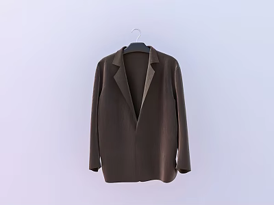 Long Sleeved Brown Blazer Hanging On Hanger Against Light Background 3d model