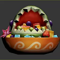 Decorative Watermelon Shaped Fruit Bowl With Assorted Fresh Fruits And Ice Cubes
