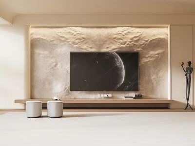 Modern Textured TV Background Wall Design with Mounted TV and Wooden Stand 3d model