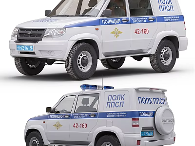White Police SUV Car With Blue Stripes And Emergency Lights On Roof Design 3d model