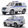 White Police SUV Car With Blue Stripes And Emergency Lights On Roof Design