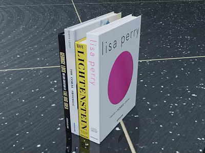 Stacked Books With Lisa Perry Book Pink Circle Cover And Yellow Black Spines 3d model