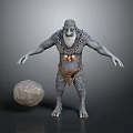 Gray Skinned Bearded Giant Creature With Muscular Body And Large Boulder