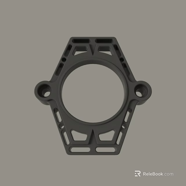 Black Industrial Mechanical Bracket With Circular Center Hole And Multiple Geometric Cutout Features 3d model