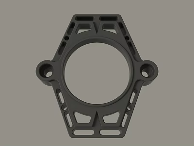 Black Industrial Mechanical Bracket With Circular Center Hole And Multiple Geometric Cutout Features 3d model