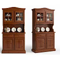 Wooden And Red Sideboard With Glass Doors Drawers For Display Plates And Wine Bottles