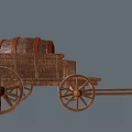 Vintage Wooden Cart With Large Barrel And Spoked Wheels On Gray Background