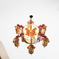 Traditional Chinese Chandelier with Lantern Shades and Red Decor in Modern Living Room
