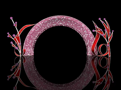 Red Decorative Event Entrance Arch With Pink Floral Accents And Reflective Design 3d model