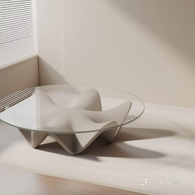 Modern Sofa And Coffee Table Set With Glass Top White Wave Shaped Base Light Background 3d model 