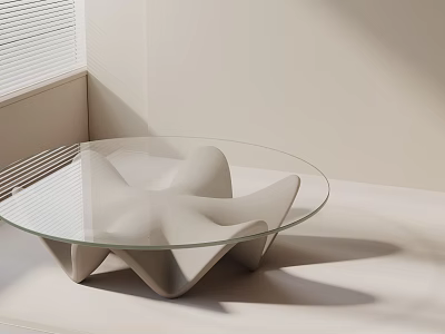 Modern Sofa And Coffee Table Set With Glass Top White Wave Shaped Base Light Background 3d model
