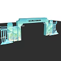 Traditional Chinese Archway with Green and Blue Hues Decorated with Landscape Paintings and Inscriptions