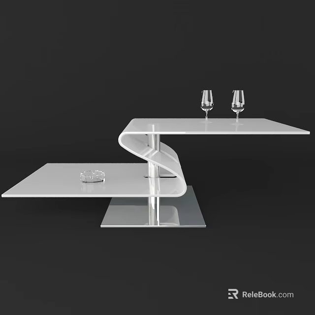 Modern White Spiral Design Coffee Table With Two Levels And Wine Glasses Ashtray 3d model 