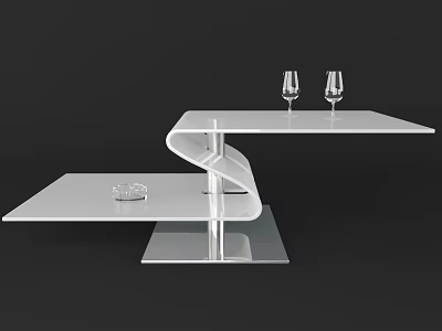 Modern White Spiral Design Coffee Table With Two Levels And Wine Glasses Ashtray 3d model