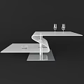 Modern White Spiral Design Coffee Table With Two Levels And Wine Glasses Ashtray
