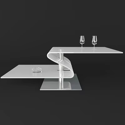 Modern White Spiral Design Coffee Table With Two Levels And Wine Glasses Ashtray 3d model