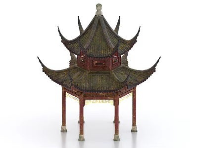 Traditional Chinese Ancient Pavilion With Multi layered Roof Curved Eaves Red Columns And Ornate Carvings 3d model