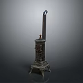 Vintage Cast Iron Stove With Tall Chimney Decorative Carvings And Three Legs