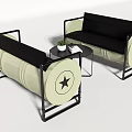 Contemporary Table Chair Set with Star Design Black Metal Frame and Small Plant