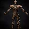 Sci Fi Game Character In Futuristic Metallic Armored Suit With Mechanical Details