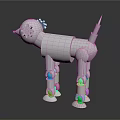 Silver Metallic Robotic Dog Featuring Mechanical Leg Structure Colorful Green Pink Parts And Reflective Surface